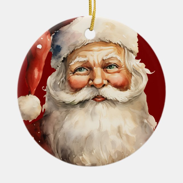 Santa Claus Retro Christmas Ceramic Ornament (Front)