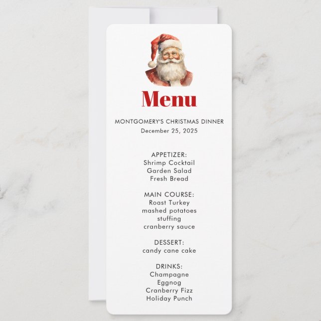 Santa Claus Retro Christmas Menu Invitation (Front)