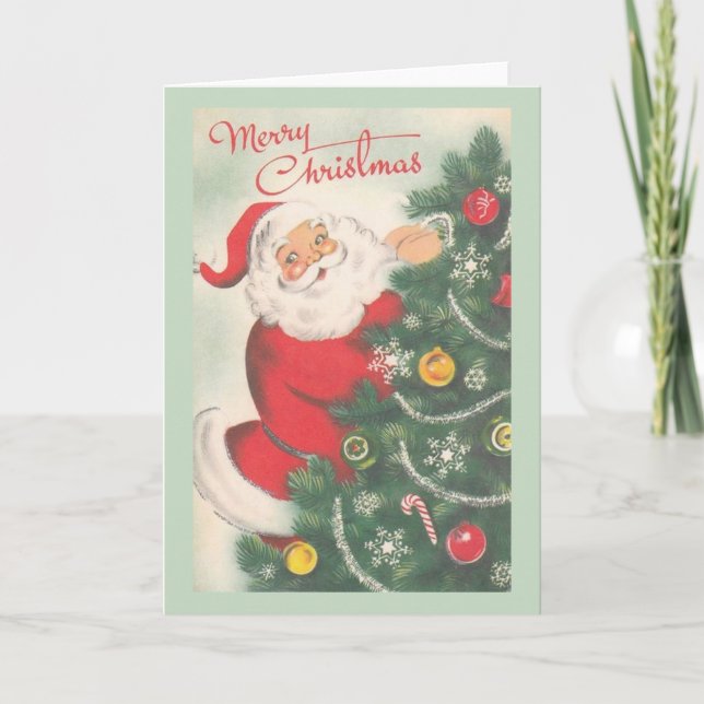 Santa Claus rétro et Carte de Noël Arbre (Devant)