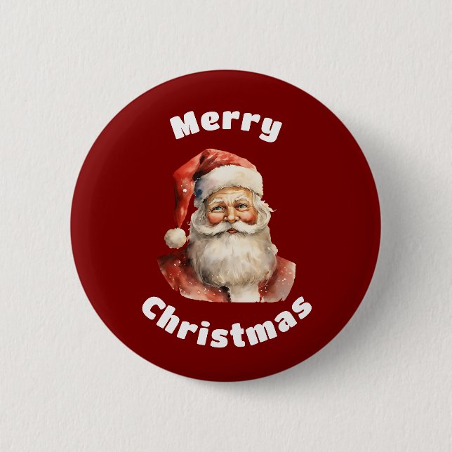 Santa Claus Retro Merry Christmas 2 Inch Round Button (Front)