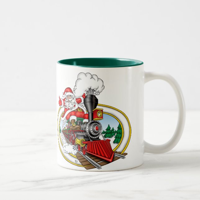 Santa Claus Rides a Steam Locomotive Two-Tone Coffee Mug (Right)