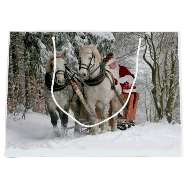 Santa Claus rides in a Horse sleigh Large Gift Bag (Front)
