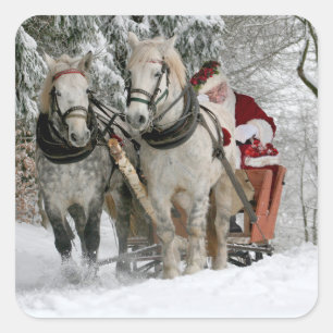 Santa Claus rides in a Horse sleigh Square Sticker