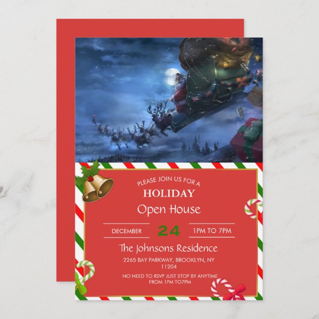 Santa Claus rides reindeer sleigh        Invitation (Front/Back)