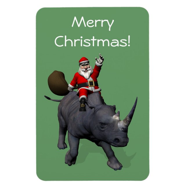 Santa Claus Rides Rhino Rhinoceros Magnet (Vertical)