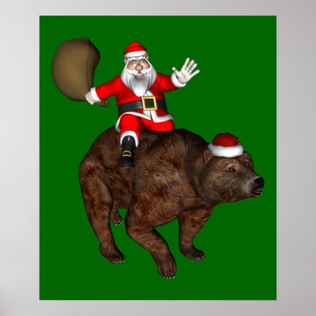 Santa Claus Riding A Bear Poster (Front)