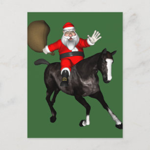 Santa Claus Riding A Black Horse Holiday Postcard