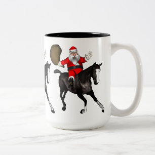 Santa Claus Riding A Black Horse Two-Tone Coffee Mug