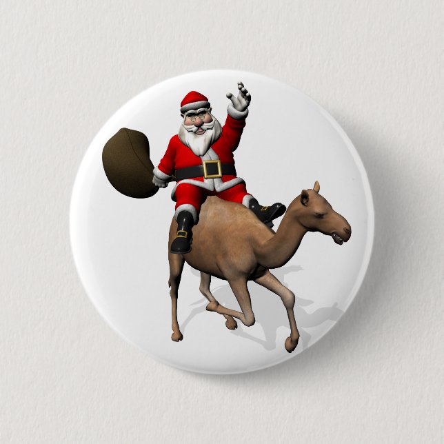 Santa Claus Riding A Camel 2 Inch Round Button (Front)