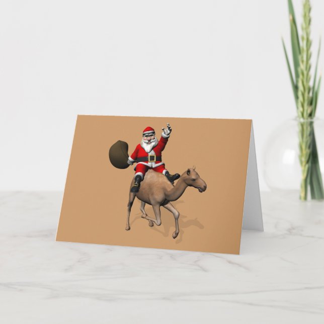 Santa Claus Riding A Camel Holiday Card (Front)