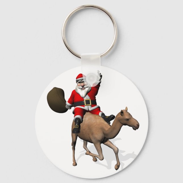 Santa Claus Riding A Camel Keychain (Front)