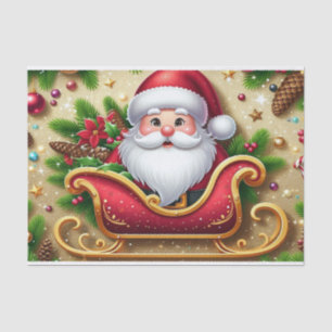 Santa Claus Riding a Decorative Red Sleigh  Tissue Paper