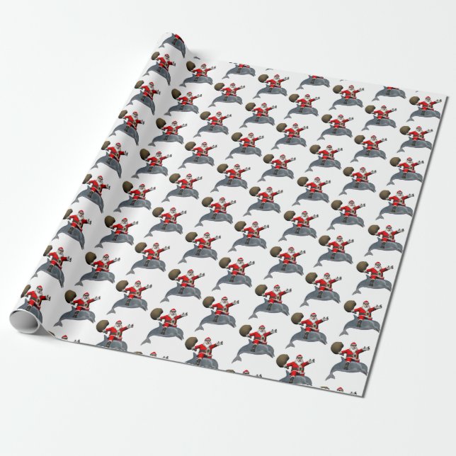 Santa Claus Riding A Dolphin Wrapping Paper (Unrolled)