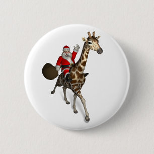 Santa Claus Riding A Giraffe 2 Inch Round Button
