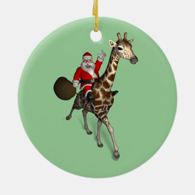 Santa Claus Riding A Giraffe Ceramic Ornament (Back)