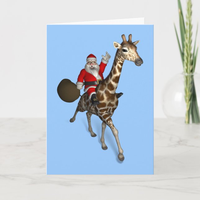 Santa Claus Riding A Giraffe Holiday Card (Front)