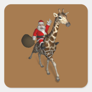 Santa Claus Riding A Giraffe Square Sticker