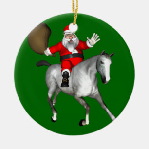 Santa Claus Riding A Grey Horse Ceramic Ornament