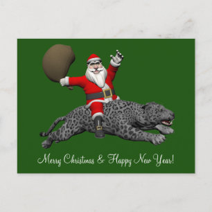Santa Claus Riding A Grey Panther Holiday Postcard