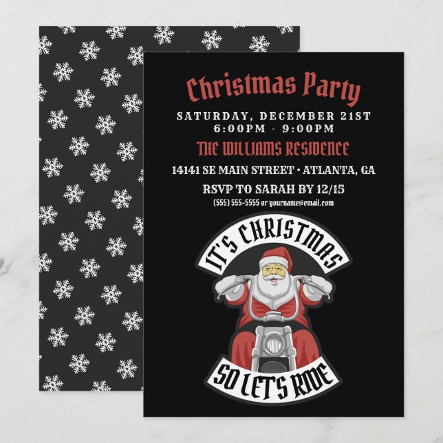 Santa Claus riding a motorcycle Invitation (Front/Back)