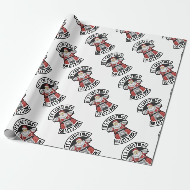 Santa Claus riding a motorcycle Wrapping Paper (Unrolled)