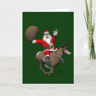 Santa Claus Riding A Pronghorn Holiday Card