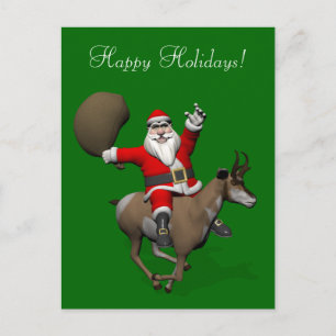 Santa Claus Riding A Pronghorn Holiday Postcard