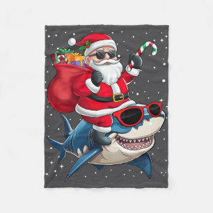 Santa Claus Riding A Shark Christmas Boy Girl Kids Fleece Blanket