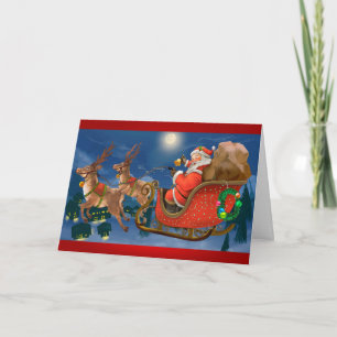 Santa Claus Riding A Sleigh Card