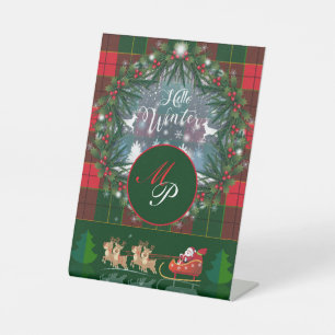 Santa Claus riding a sleigh in led by reindeers Pedestal Sign