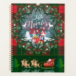 Santa Claus riding a sleigh in led by reindeers Planner