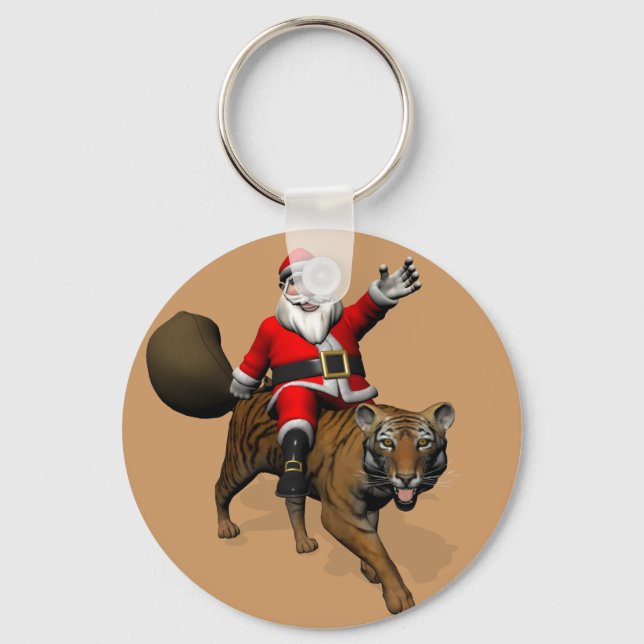 Santa Claus Riding A Tiger Keychain (Front)