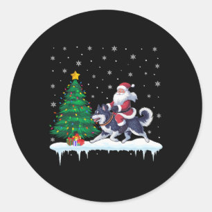Santa Claus Riding Alaskan Klee Kai Dog Boys Girls Classic Round Sticker