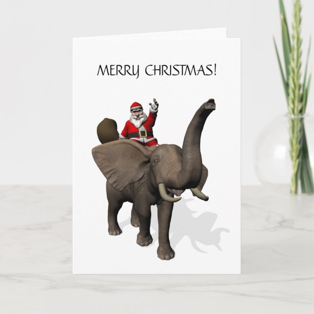 Santa Claus Riding An Elephant Holiday Card (Front)