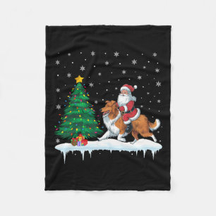 Santa Claus Riding Bearded Collie Dog Boys Girls C Fleece Blanket