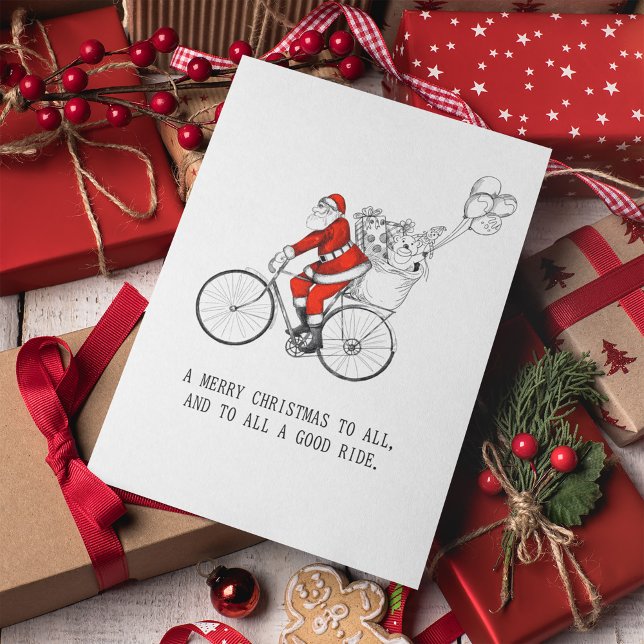 Santa Claus Riding Bicycle Cycling Christmas Holiday Card (Creator Uploaded)