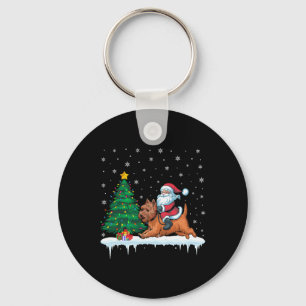 Santa Claus Riding Cairn Terrier Dog Boys Girls Ch Keychain