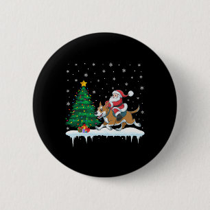 Santa Claus Riding Cattle Dog Boys Girls Kids Chri 2 Inch Round Button