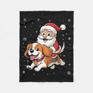Santa Claus Riding Cavalier King Charles Spaniel D Fleece Blanket
