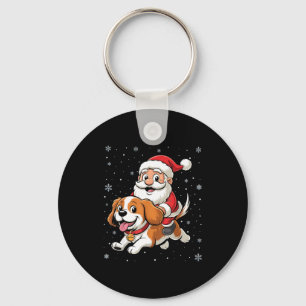 Santa Claus Riding Cavalier King Charles Spaniel D Keychain
