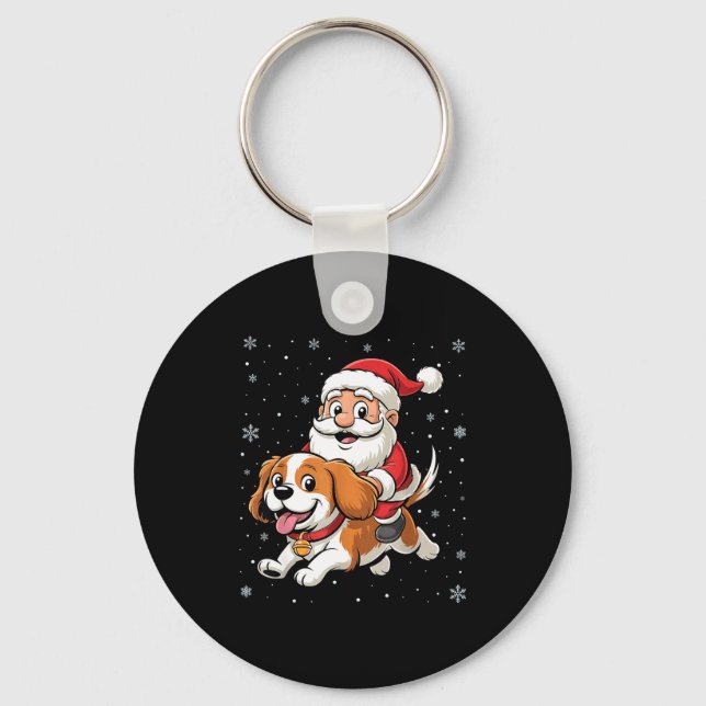 Santa Claus Riding Cavalier King Charles Spaniel D Keychain (Front)