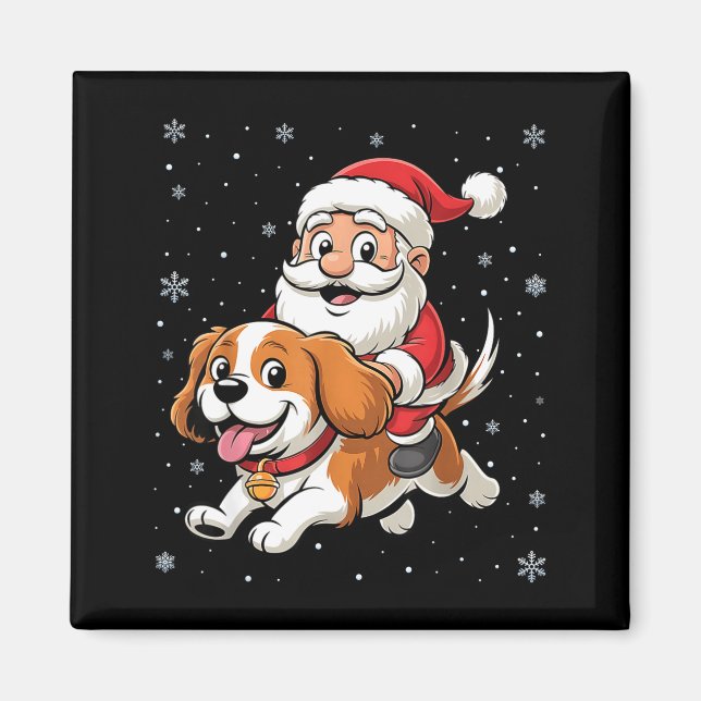 Santa Claus Riding Cavalier King Charles Spaniel D Magnet (Front)