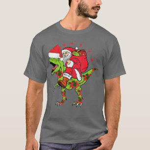 Santa Claus Riding Dinosaur T rex Christmas Snow 1 T-Shirt