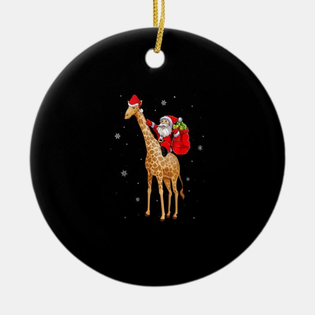 Santa Claus Riding Giraffe Christmas for Kids Boys Ceramic Ornament (Front)