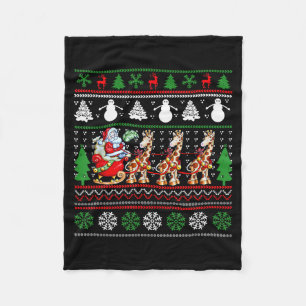 Santa Claus Riding Giraffe Sleigh Ugly Christmas B Fleece Blanket
