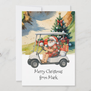 Santa Claus riding golf cart Christmas Holiday Card