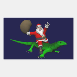 Santa Claus Riding Green Lizard Sticker