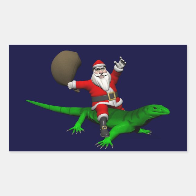 Santa Claus Riding Green Lizard Sticker (Front)