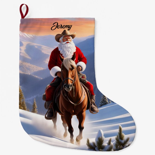  Santa Claus Riding Horse Christmas Large Christmas Stocking (Front)