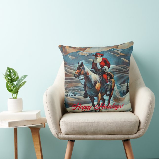 Santa Claus Riding Horse Christmas Throw Pillow (Chair)